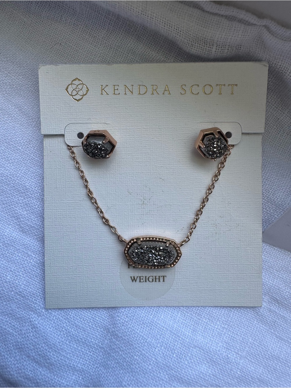 Kendra Scott Rose Gold Drusy Necklace and Stud Set with Gunmetal Stones